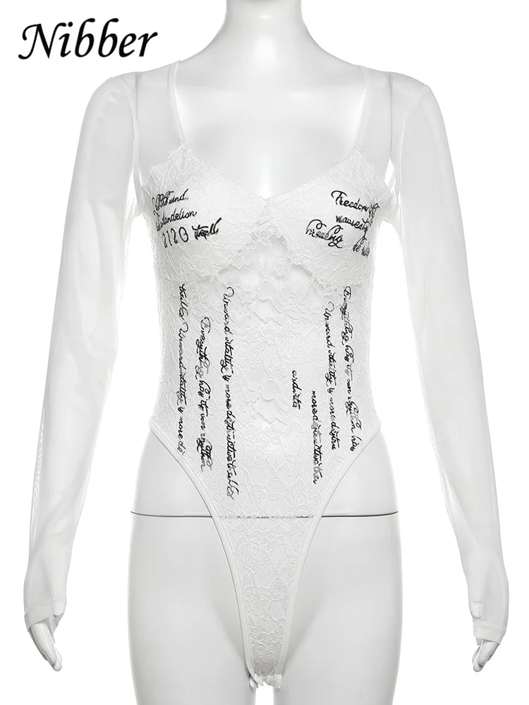 Letter Print Long Sleeve Bodysuit