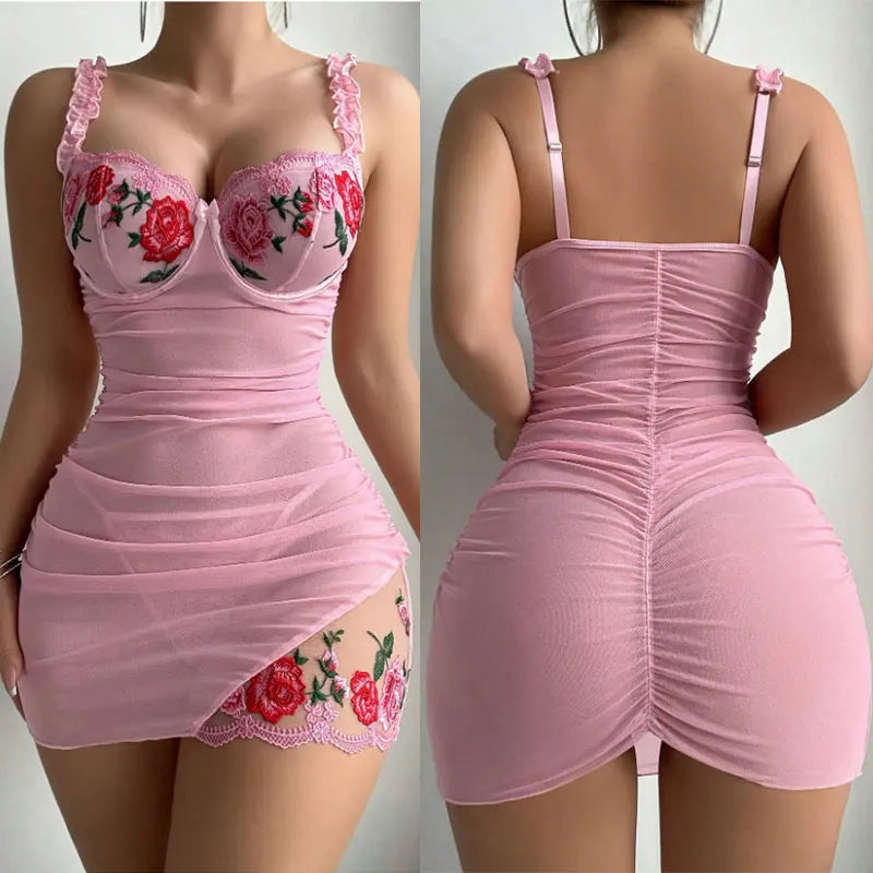 Transparent Sexy Lingerie Woman Underwire Set Embroidery Floral Elegant Intimate
