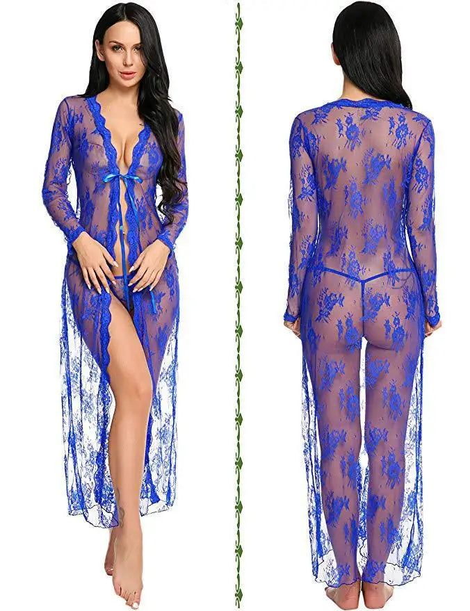 Toucheart Lace Mesh Robe Nightgown