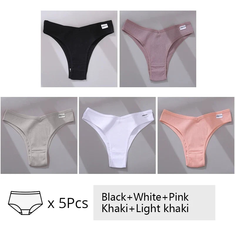 5Pcs/Set Women Cotton Brazilian Panties V Waist Female Underwear Comfortable Underwear Low Rise T-Back Bikini Girls New