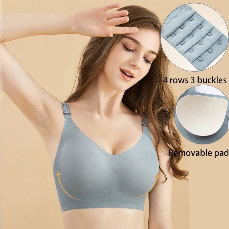 Women's Seamless Bras Ladies Thin Style Jelly Color Soft Breastfeeding Bra Wireless Underwear Comfortable Deep V Gather