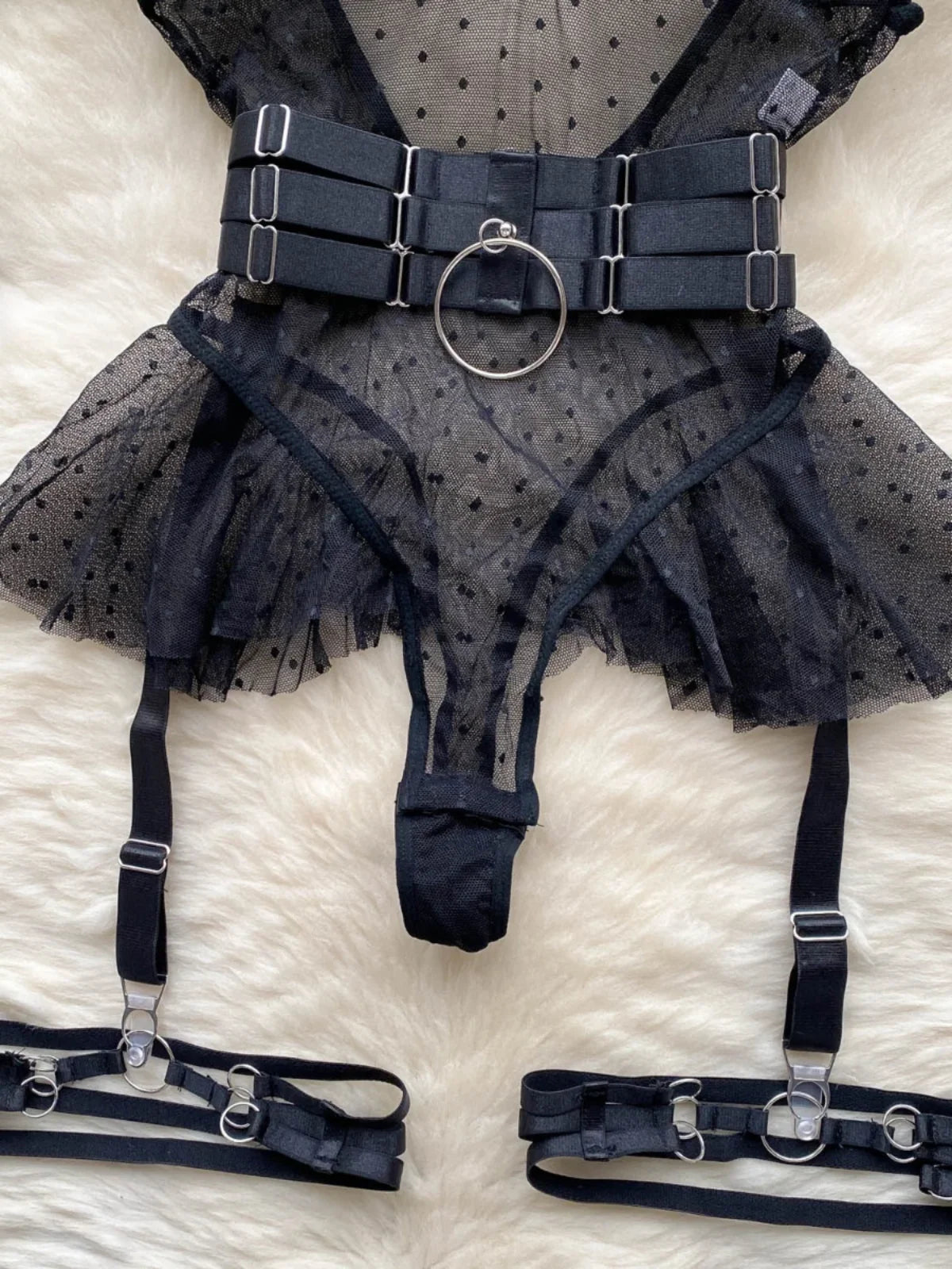 Mesh Ruffle Bodysuit Jumpsuit