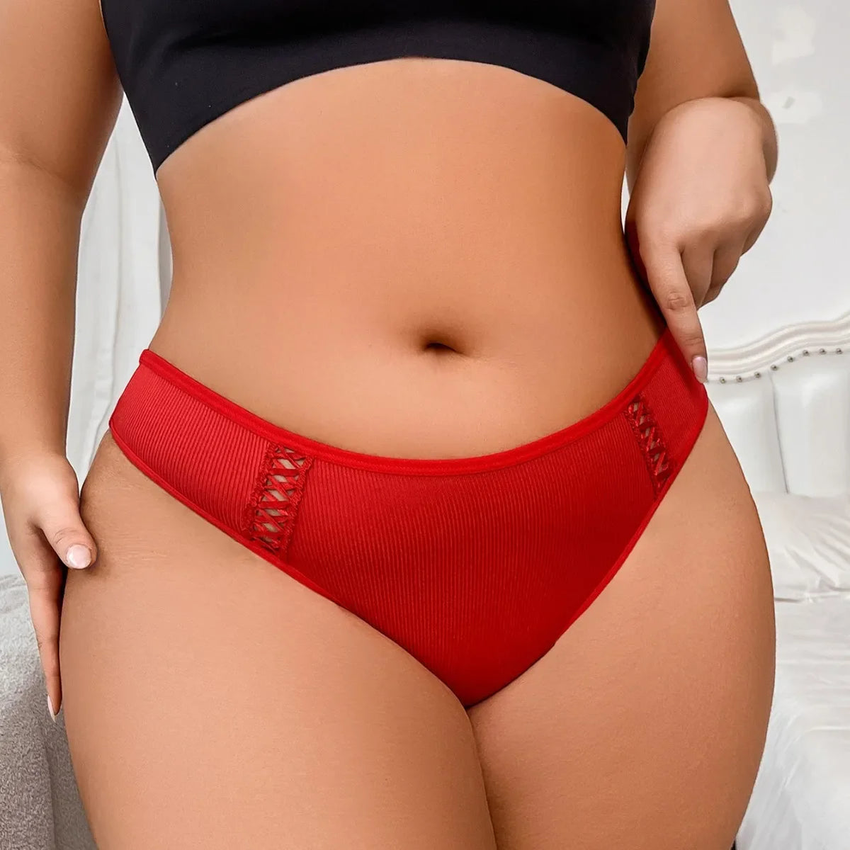 1 Pcs Large Size Tie Bow Sexy Women G-string Low Rise Sexy Thongs Comfortable Breathable Ribbed Ladies Thongs Intimate