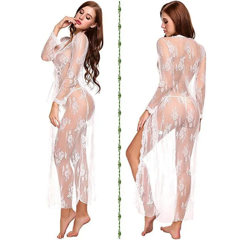 Toucheart Lace Mesh Robe Nightgown