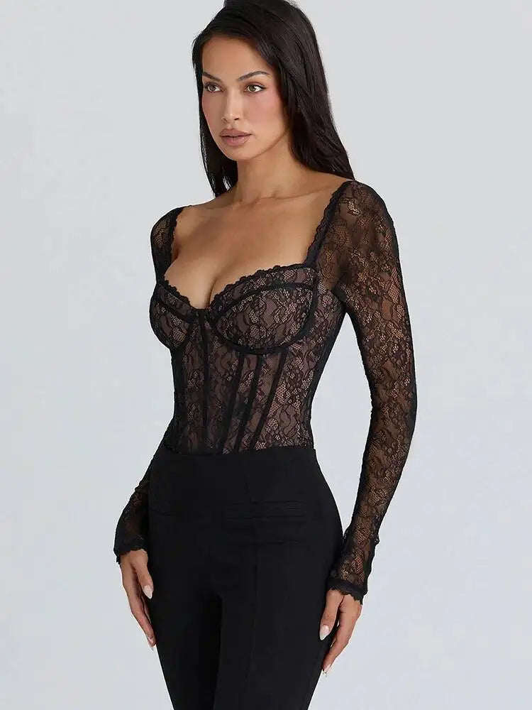 JULISSA Floral Lace Long Sleeve Bodysuit