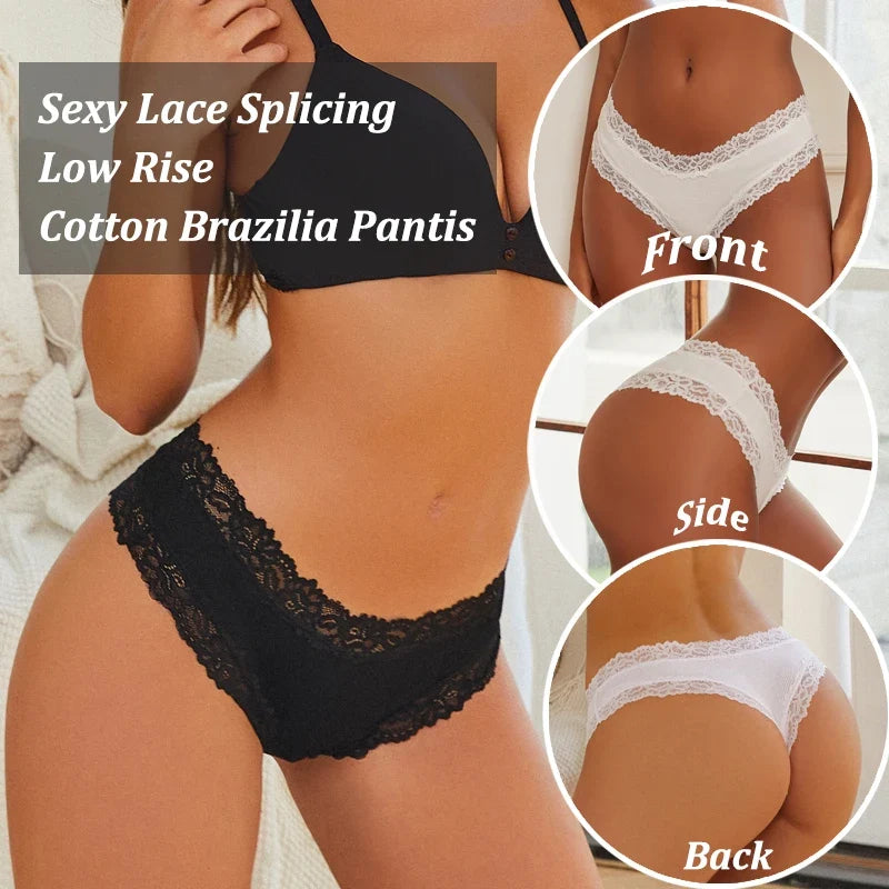 5PCS/Set Women Lace Seamless Cotton Panties Sexy Brazilian Ribbed Breathable Girls Underwear Soft Plus Size S-XL