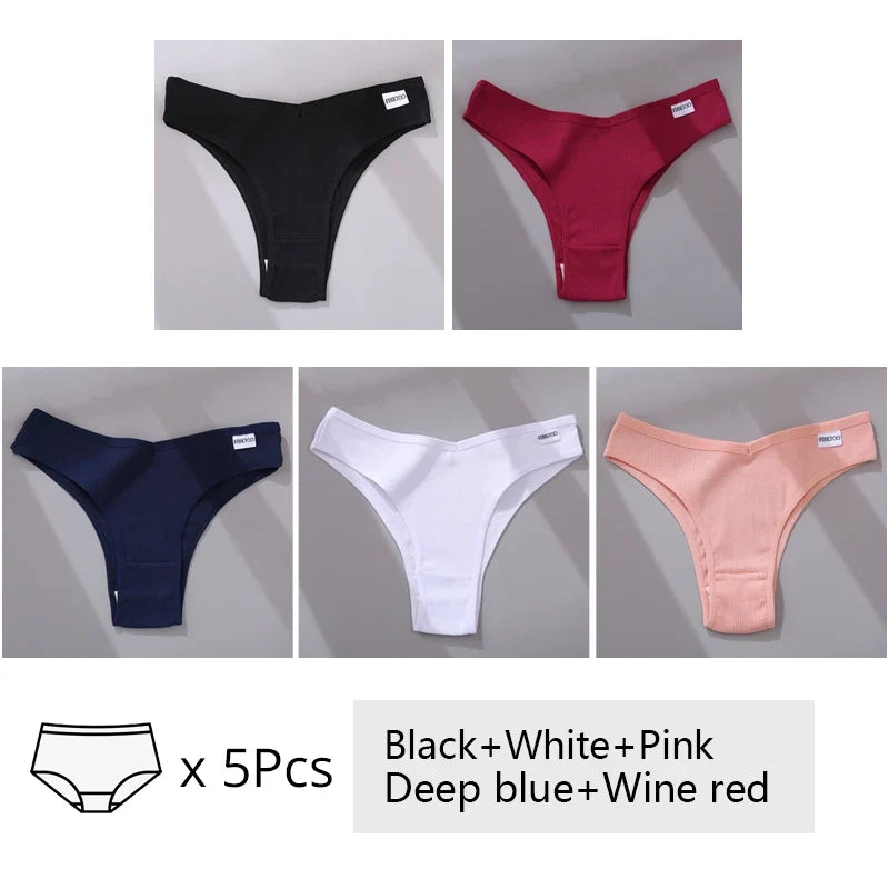 5Pcs/Set Women Cotton Brazilian Panties V Waist Female Underwear Comfortable Underwear Low Rise T-Back Bikini Girls New