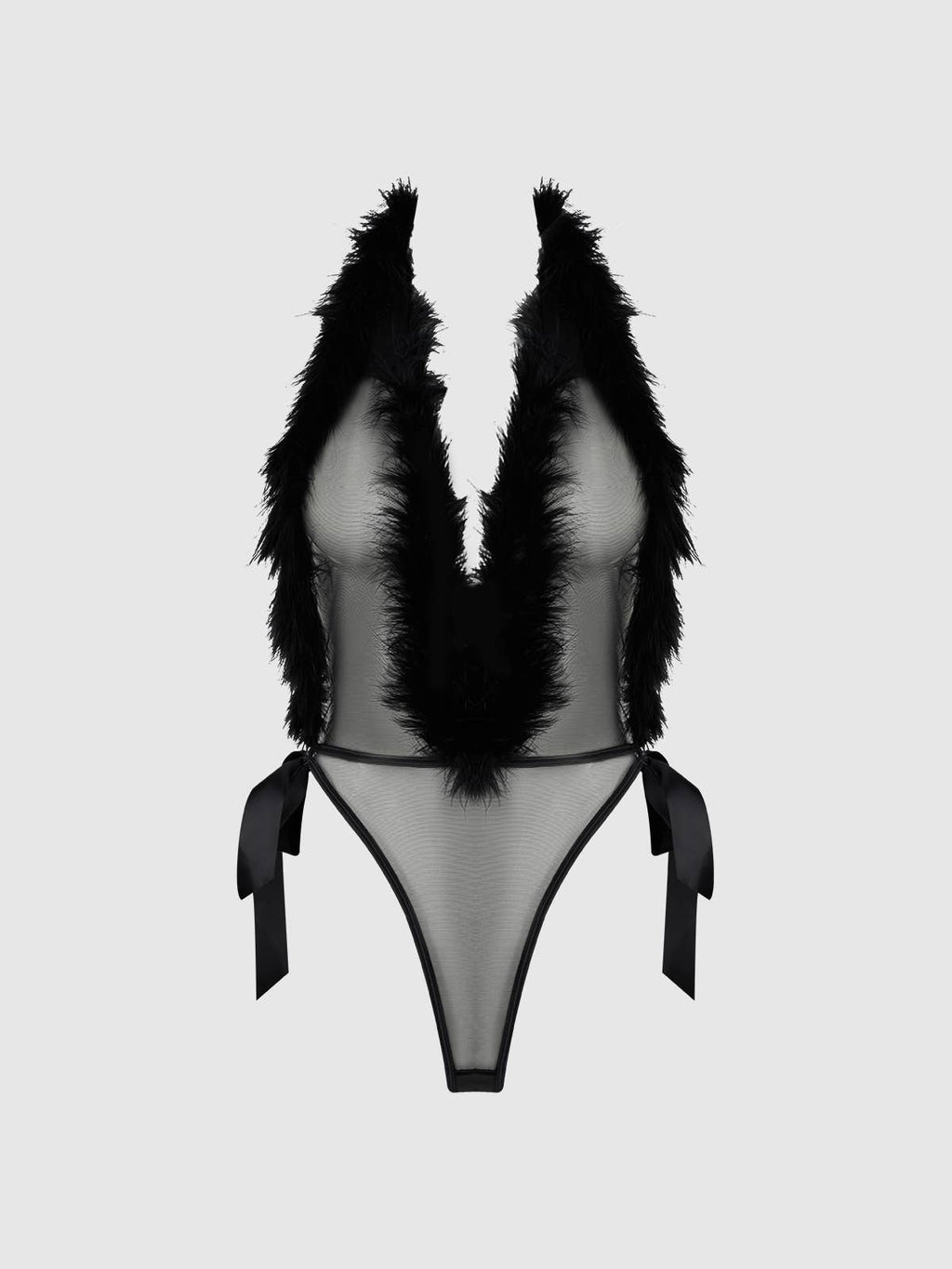 ADMIRE FEATHER TRIM & MESH PLUNGE TEDDY LINGERIE