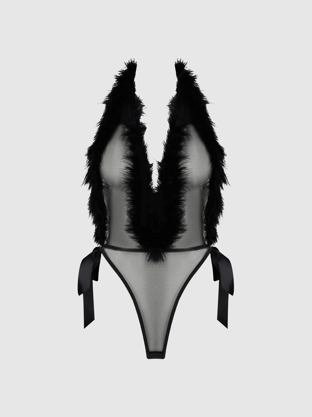 ADMIRE FEATHER TRIM & MESH PLUNGE TEDDY LINGERIE