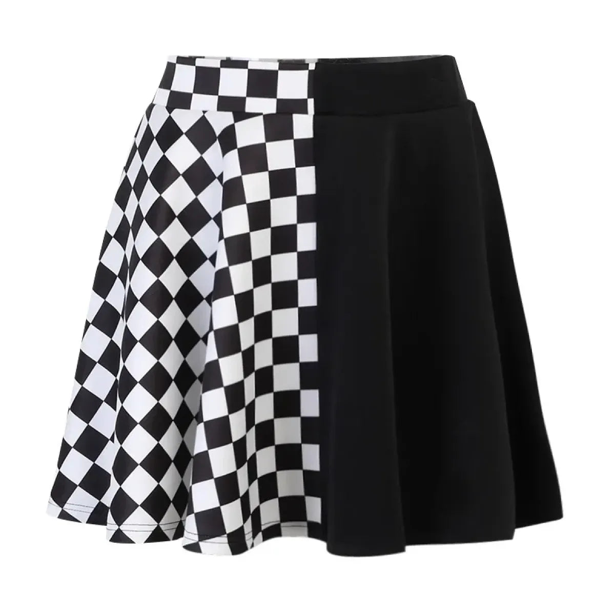 Checkerboard Gothic Punk Skirt – Grommet Chains & Contrast Panels
