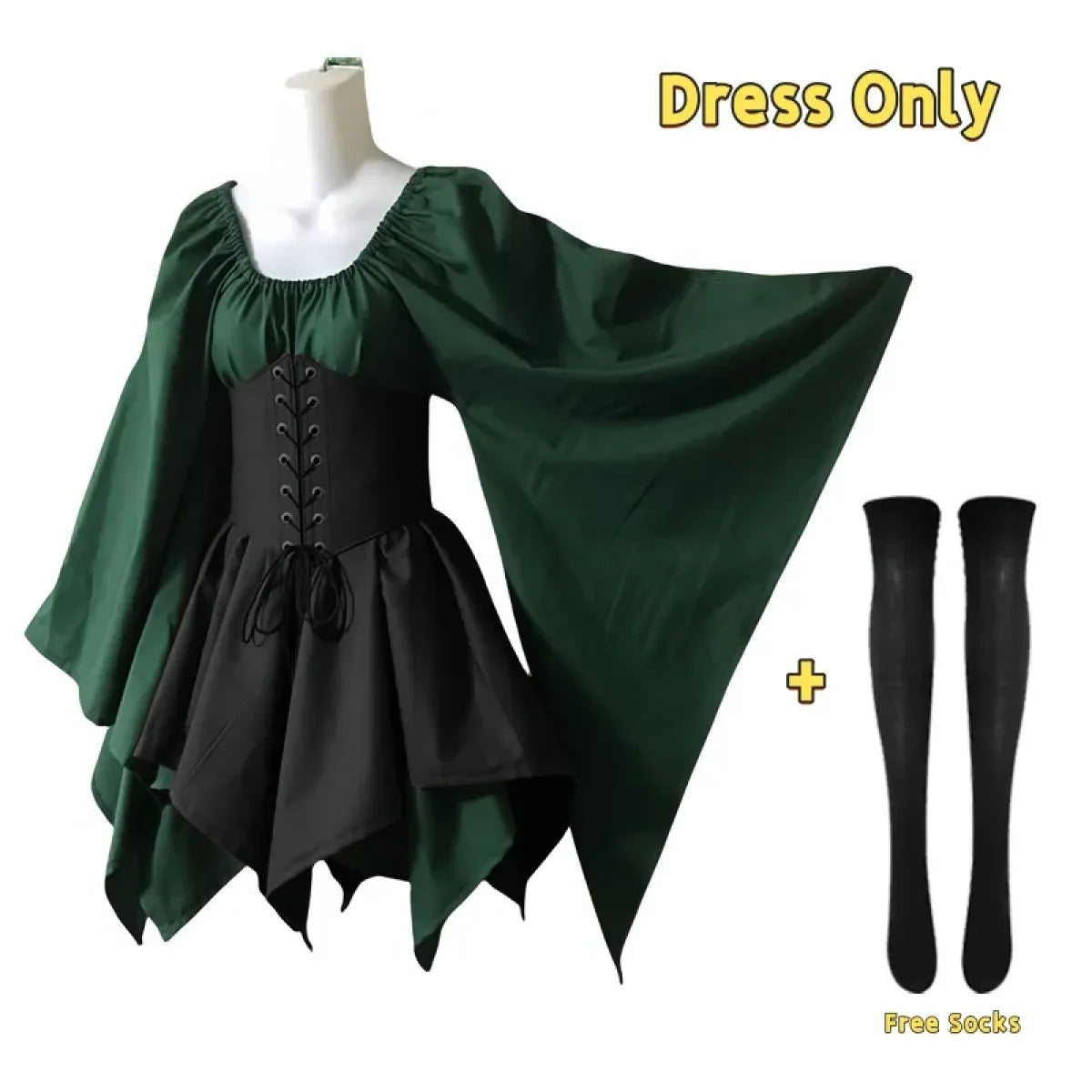 Gothic Elf Lace-Up Gown – Medieval Fairy Lolita Cosplay