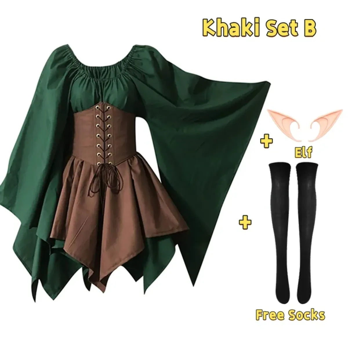 Gothic Elf Lace-Up Gown – Medieval Fairy Lolita Cosplay