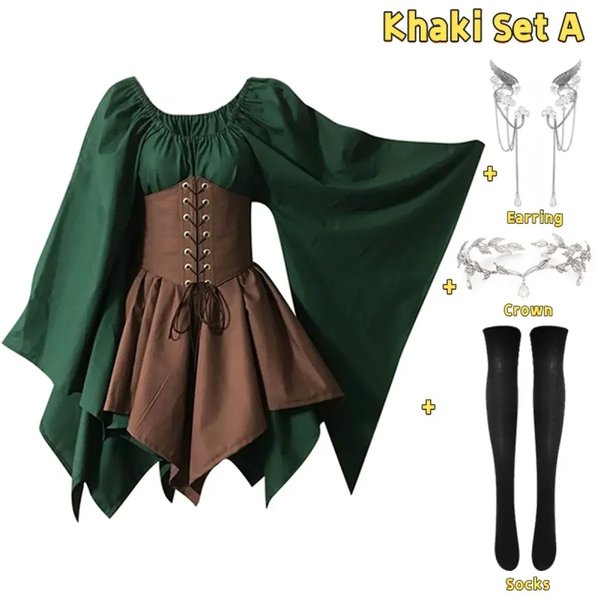 Gothic Elf Lace-Up Gown – Medieval Fairy Lolita Cosplay