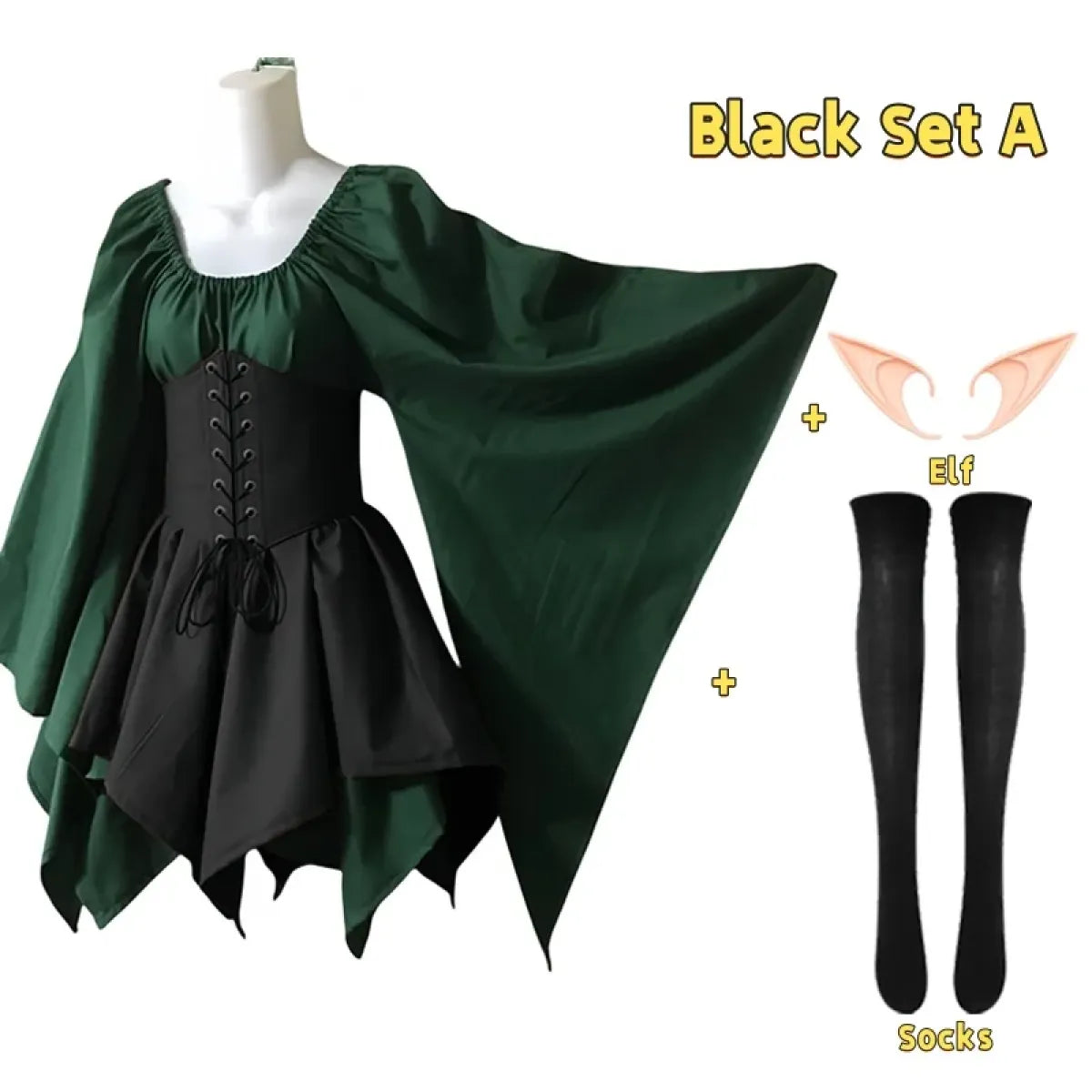 Gothic Elf Lace-Up Gown – Medieval Fairy Lolita Cosplay