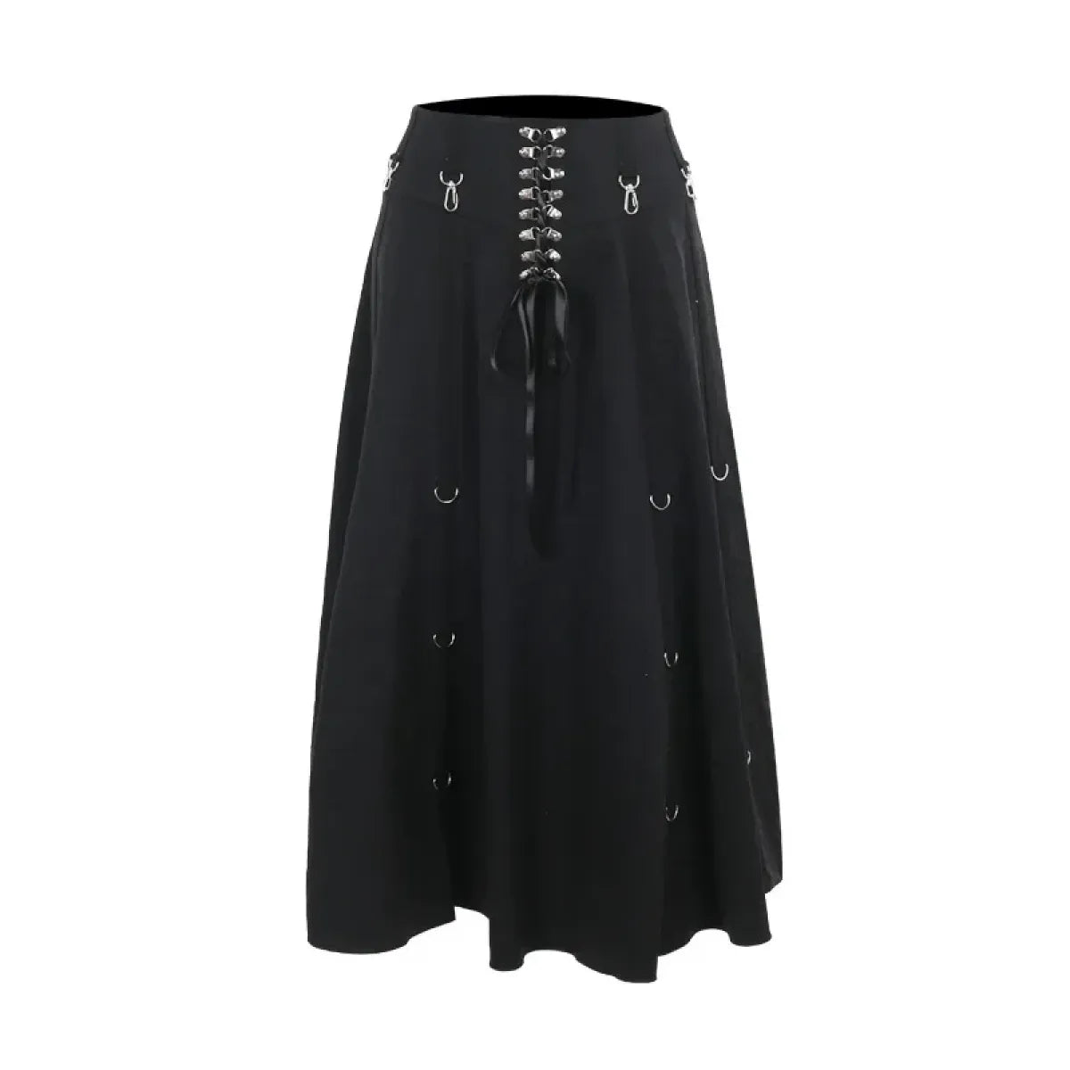Gothic High Waist Ruffle Skirt – Punk Grunge Lace-Up A-Line Skirt