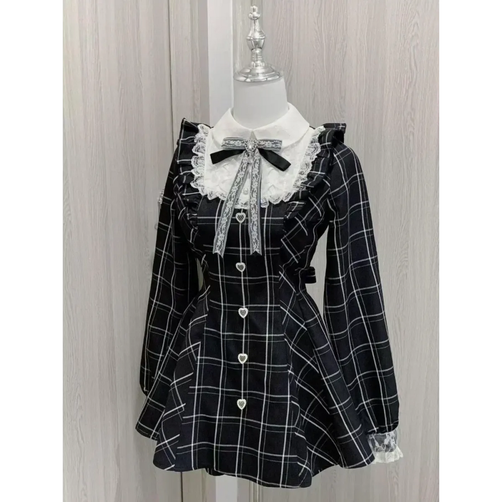 Lolita Plaid Lace Trim Gown