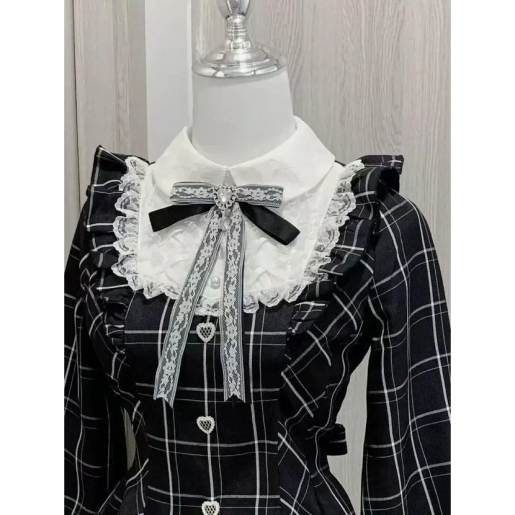 Lolita Plaid Lace Trim Gown