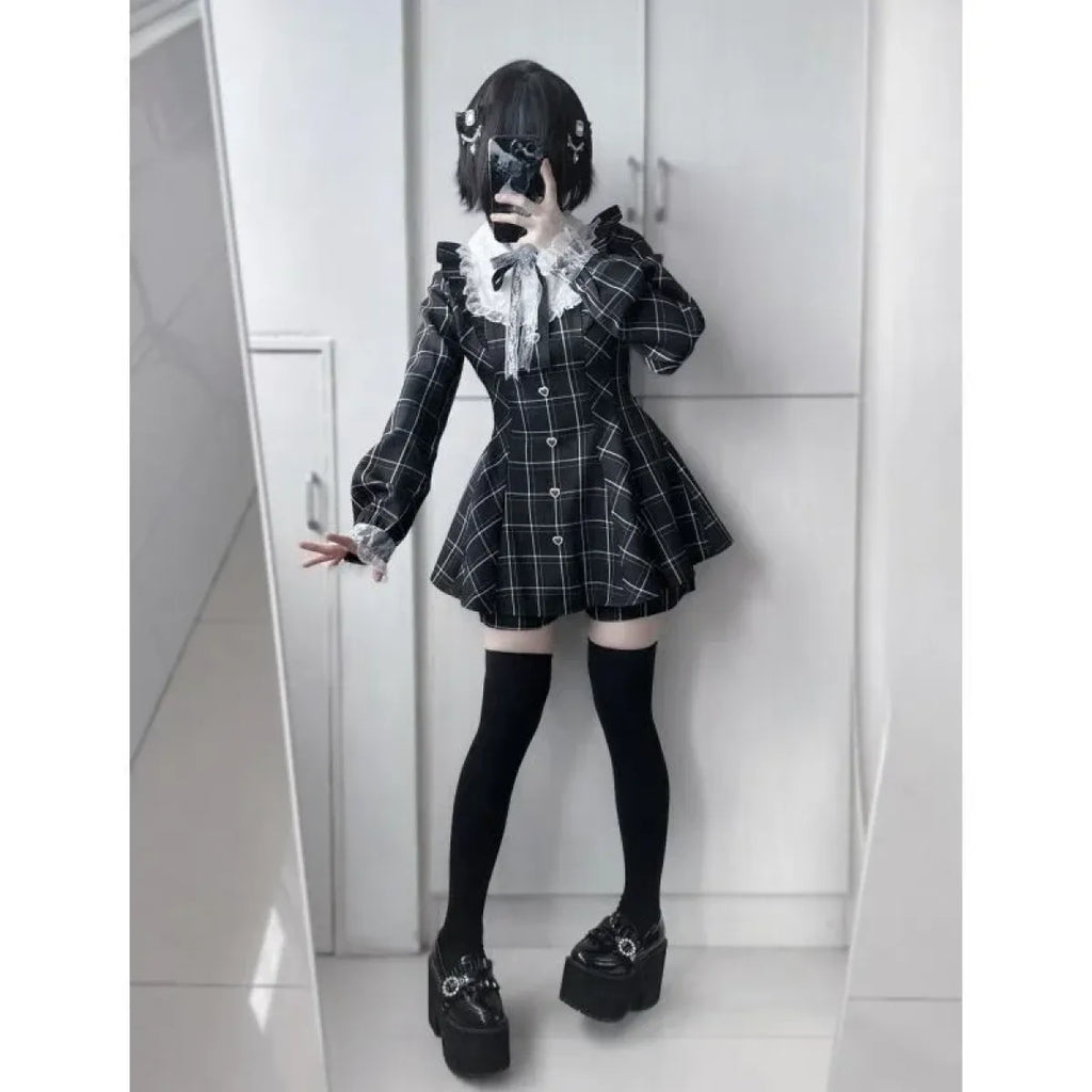 Lolita Plaid Lace Trim Gown