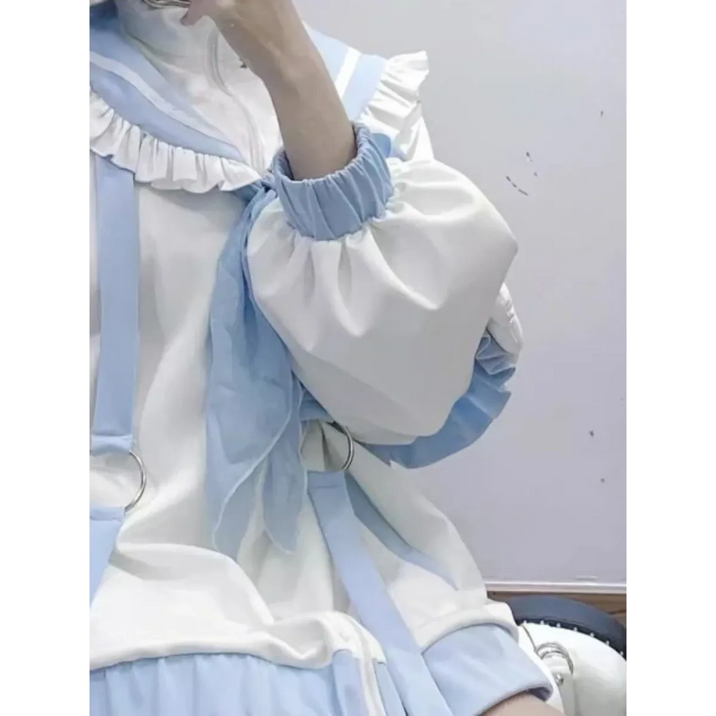 Kawaii Sailor Ruffle Hoodie Set