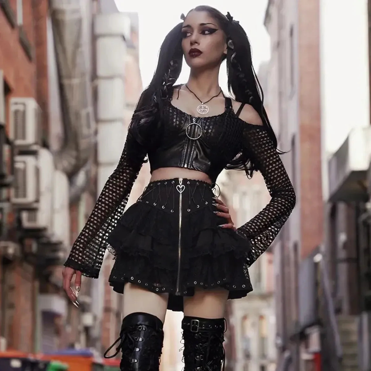Gothic Lace-Up Skirt – Kawaii Harajuku Punk Ruffle Mini Skirt