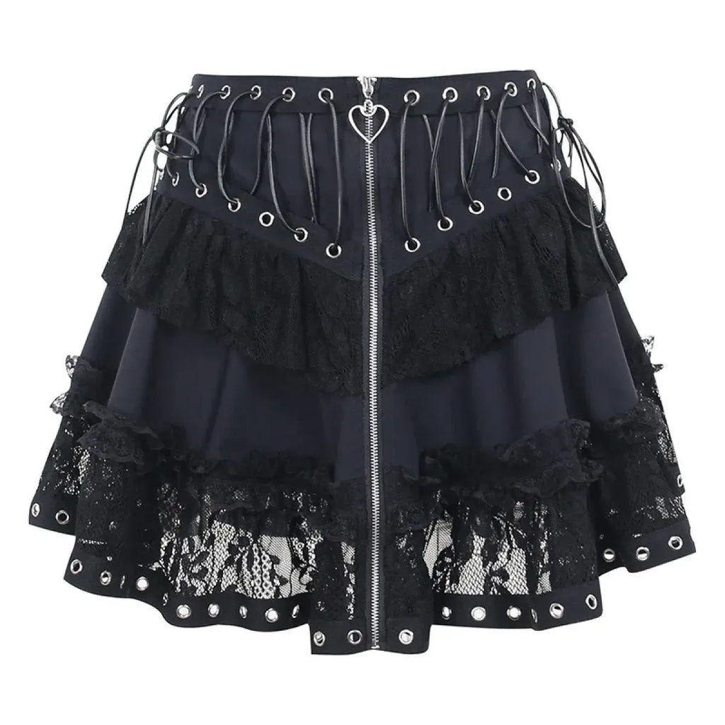 Gothic Lace-Up Skirt – Kawaii Harajuku Punk Ruffle Mini Skirt