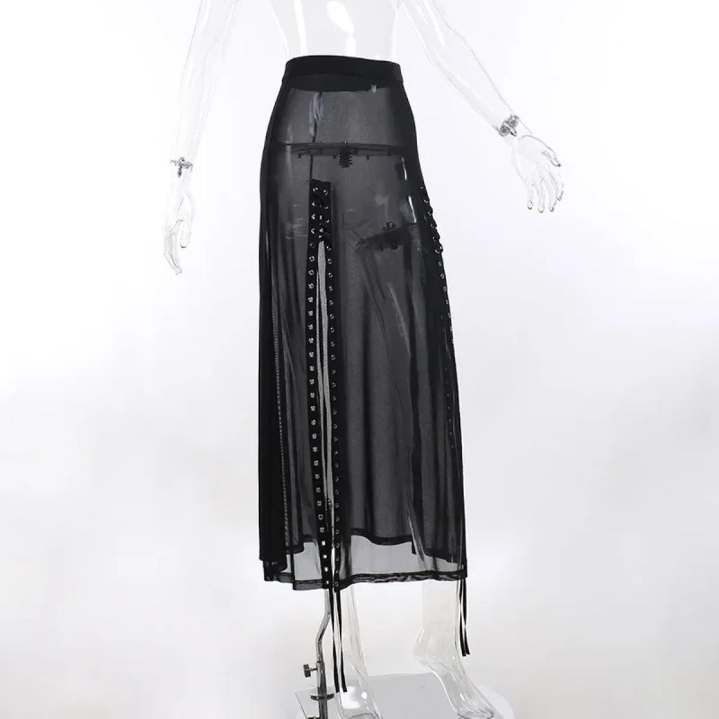 Punk Gothic Eyelet Mesh Skirt