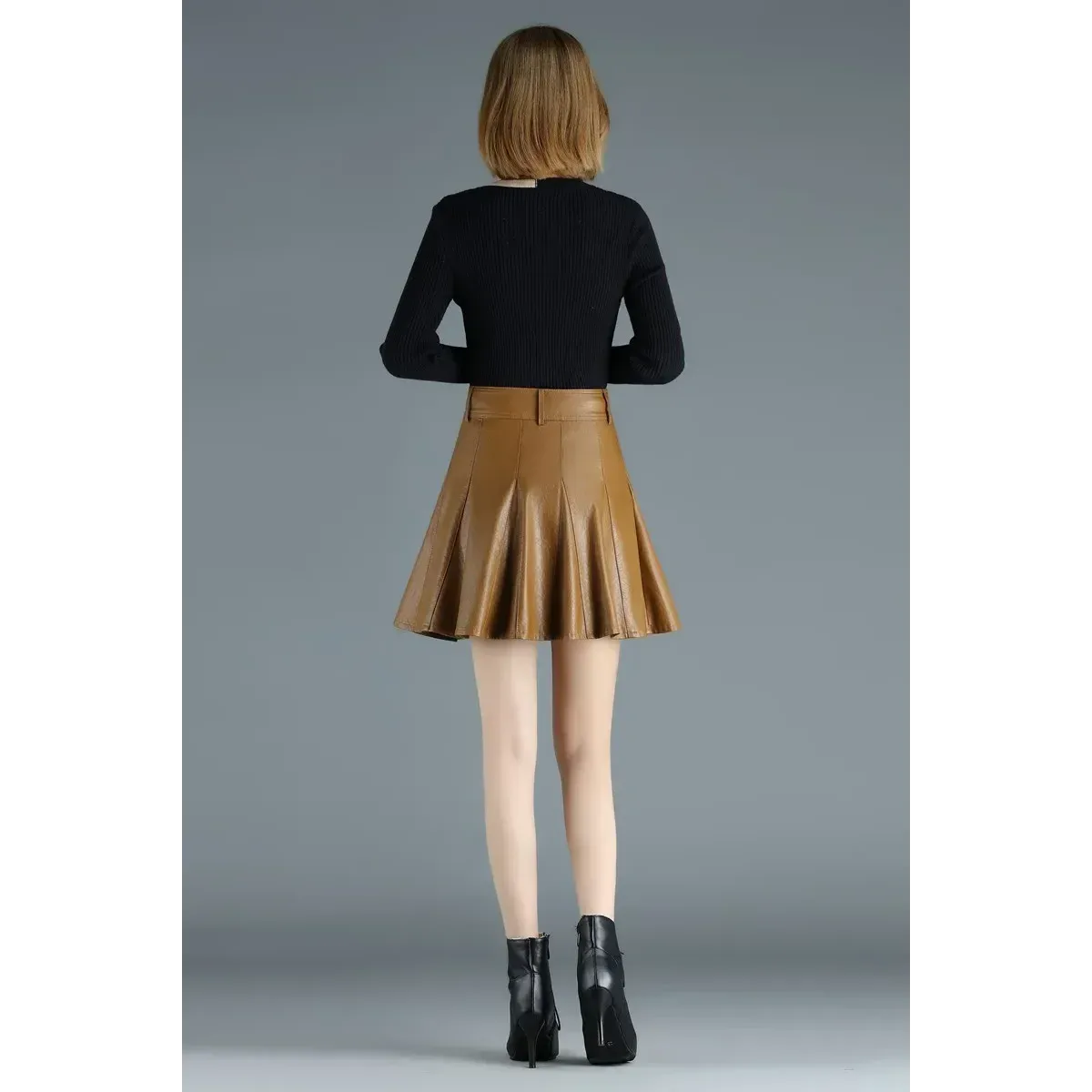 High Waist Pleated Leather Skirt – Korean Style Mini Skirt