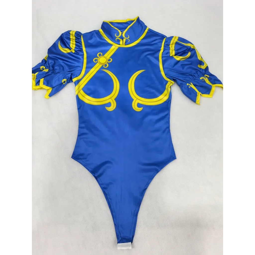 Chun Li Cosplay Costume – Street Fighter Blue Cheongsam Set with Headpiece