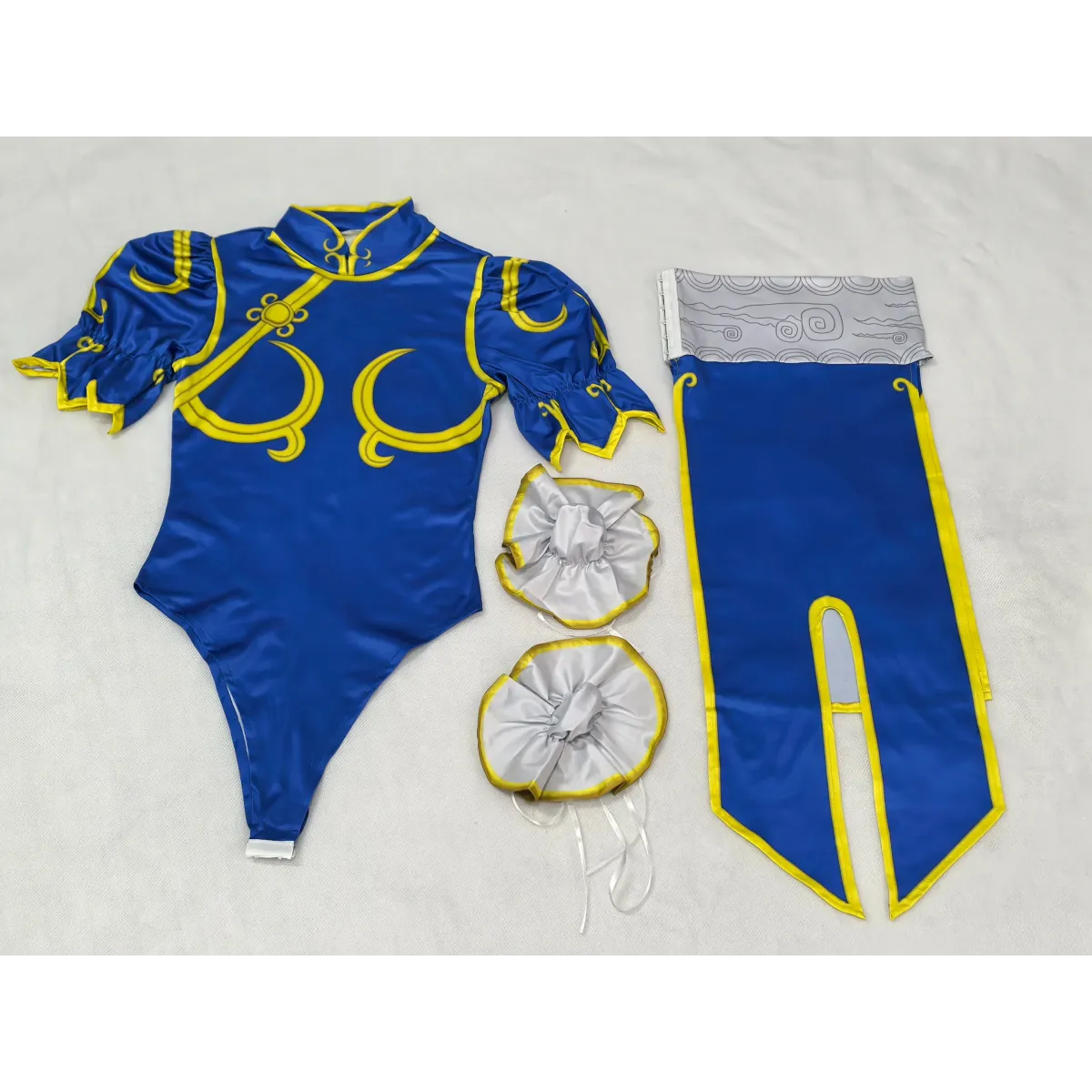 Chun Li Cosplay Costume – Street Fighter Blue Cheongsam Set with Headpiece