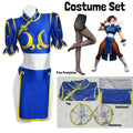 Chun Li Cosplay Costume – Street Fighter Blue Cheongsam Set with Headpiece