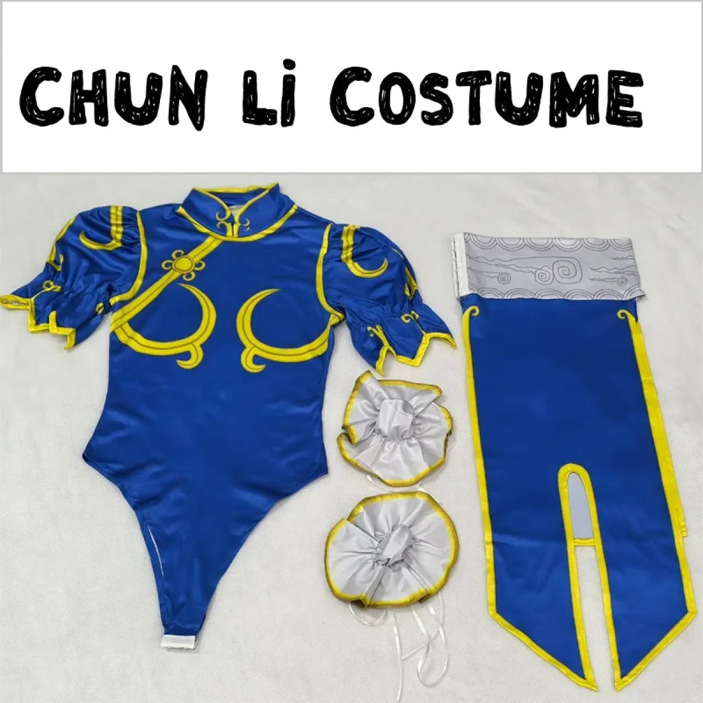 Chun Li Cosplay Costume – Street Fighter Blue Cheongsam Set with Headpiece