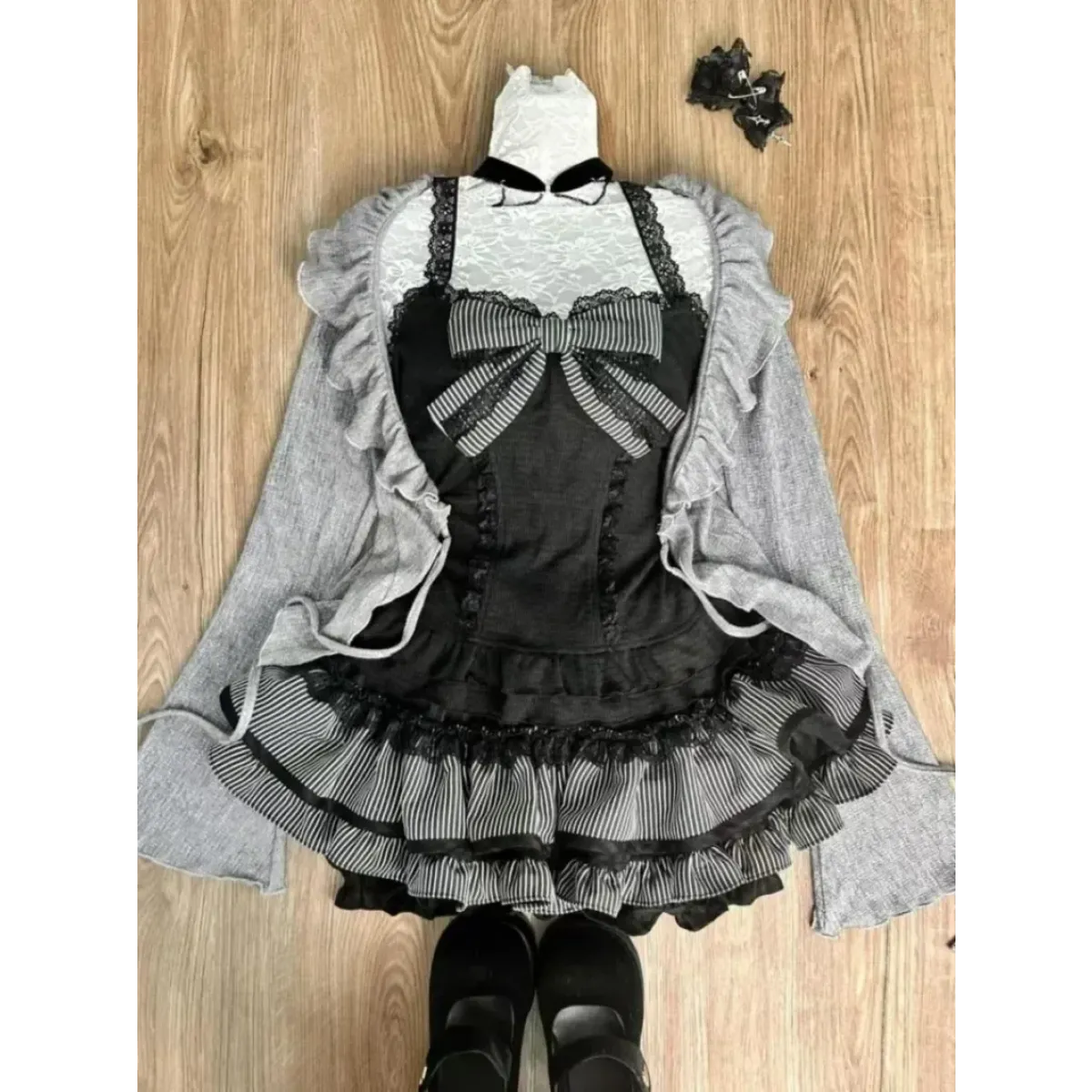 Sweet Lolita 3-Piece Set – Lace-Up Cardigan, Strapless Top, Skirt