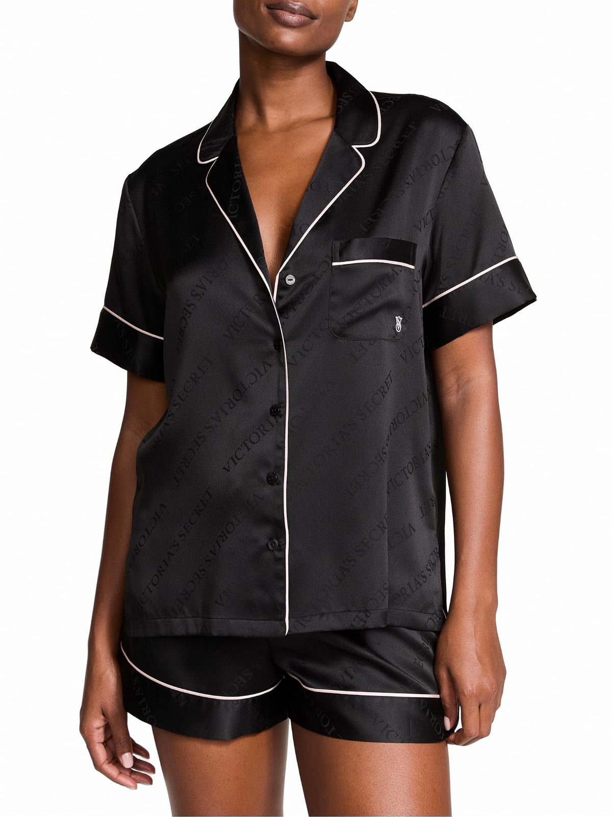Victoria's Secret Satin Pajama Set, Short Sleeve Button Down Shirt & Shorts, Sleepwear for Women (XS-XXL)