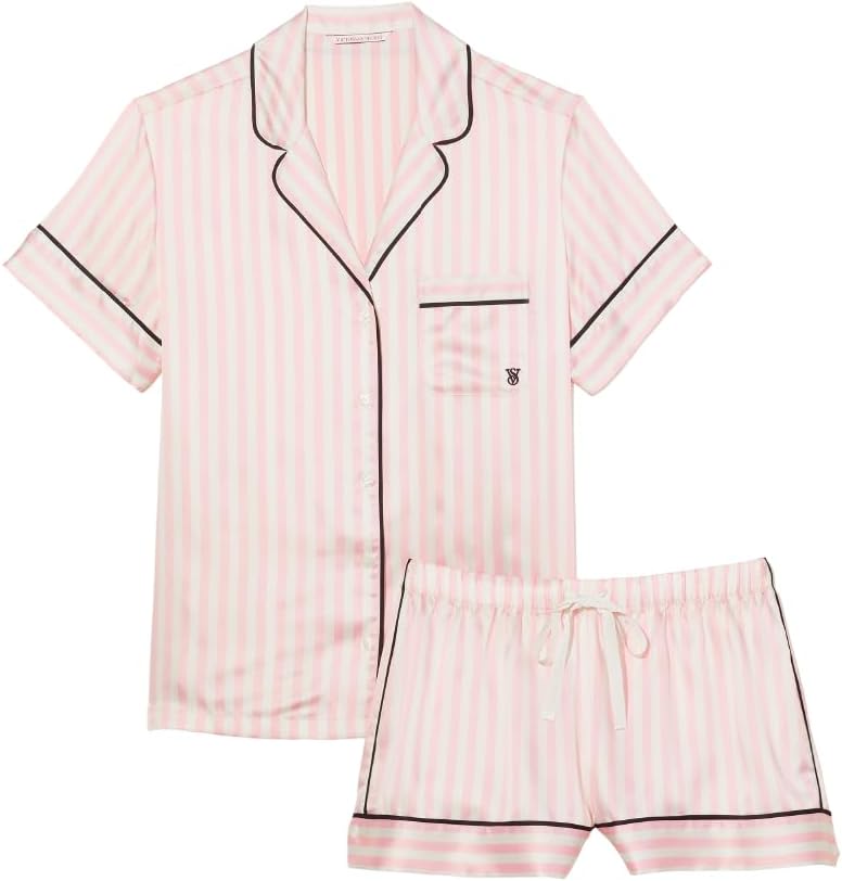 Victoria's Secret Satin Pajama Set, Short Sleeve Button Down Shirt & Shorts, Sleepwear for Women (XS-XXL)