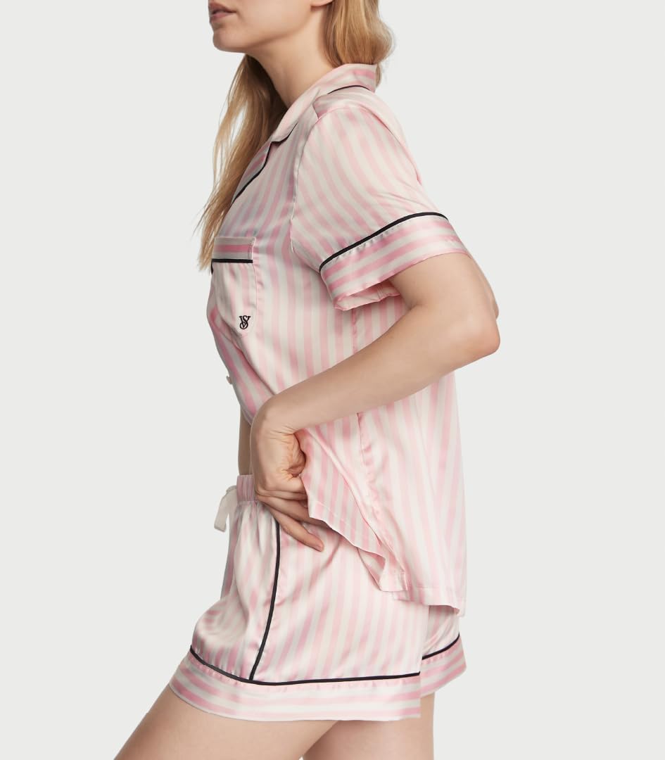 Victoria's Secret Satin Pajama Set, Short Sleeve Button Down Shirt & Shorts, Sleepwear for Women (XS-XXL)